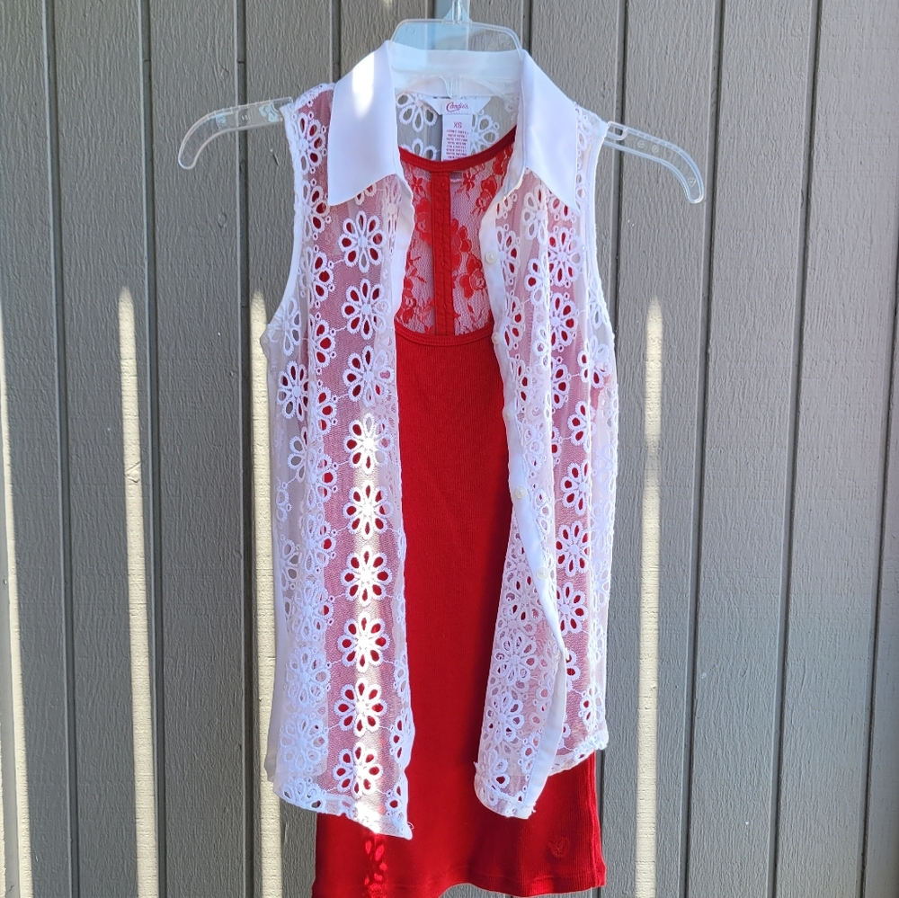 Flowered White Sleeveless Blouse | Women's XS | Candie's - Picture 4 of 16